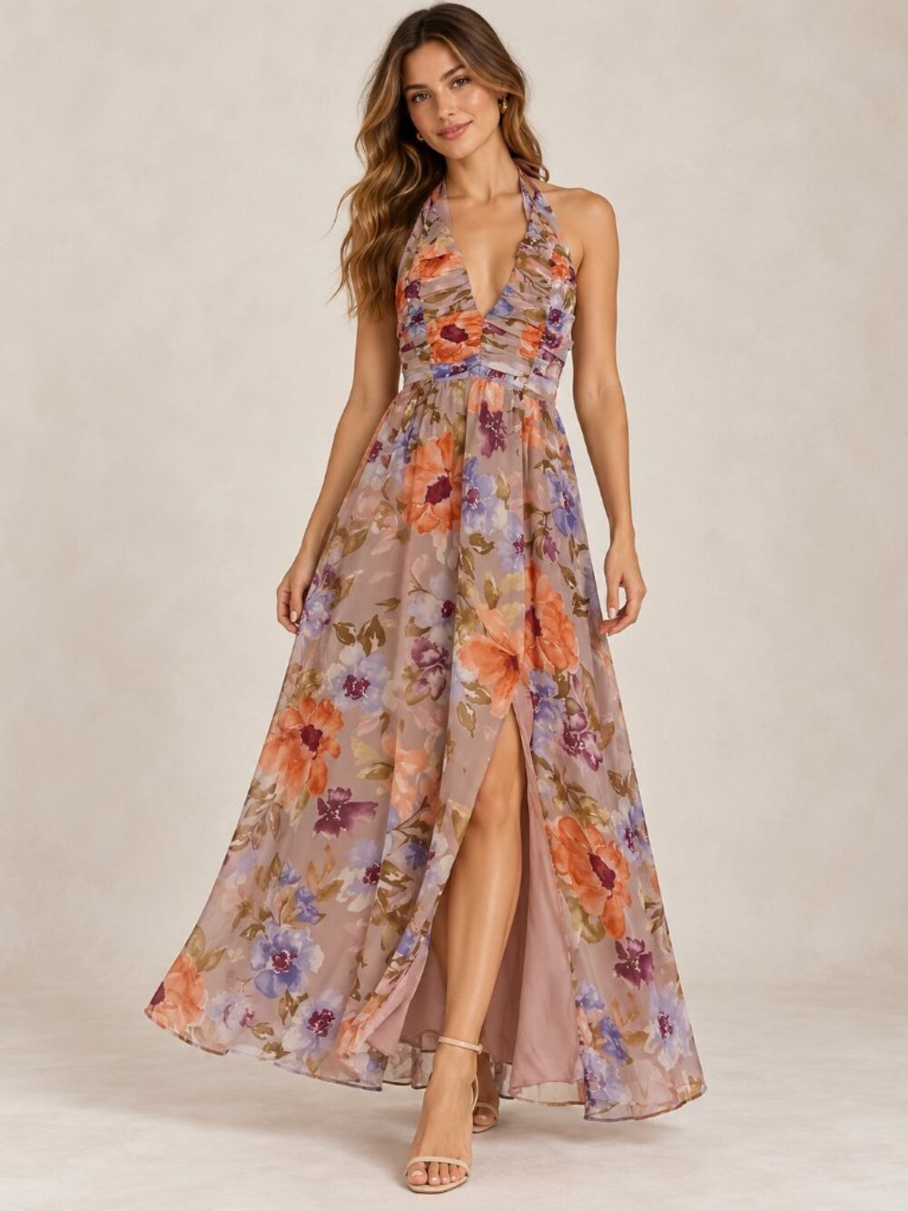 Lulus Floral Halter Maxi Dress Size Small S 4-6 NWT